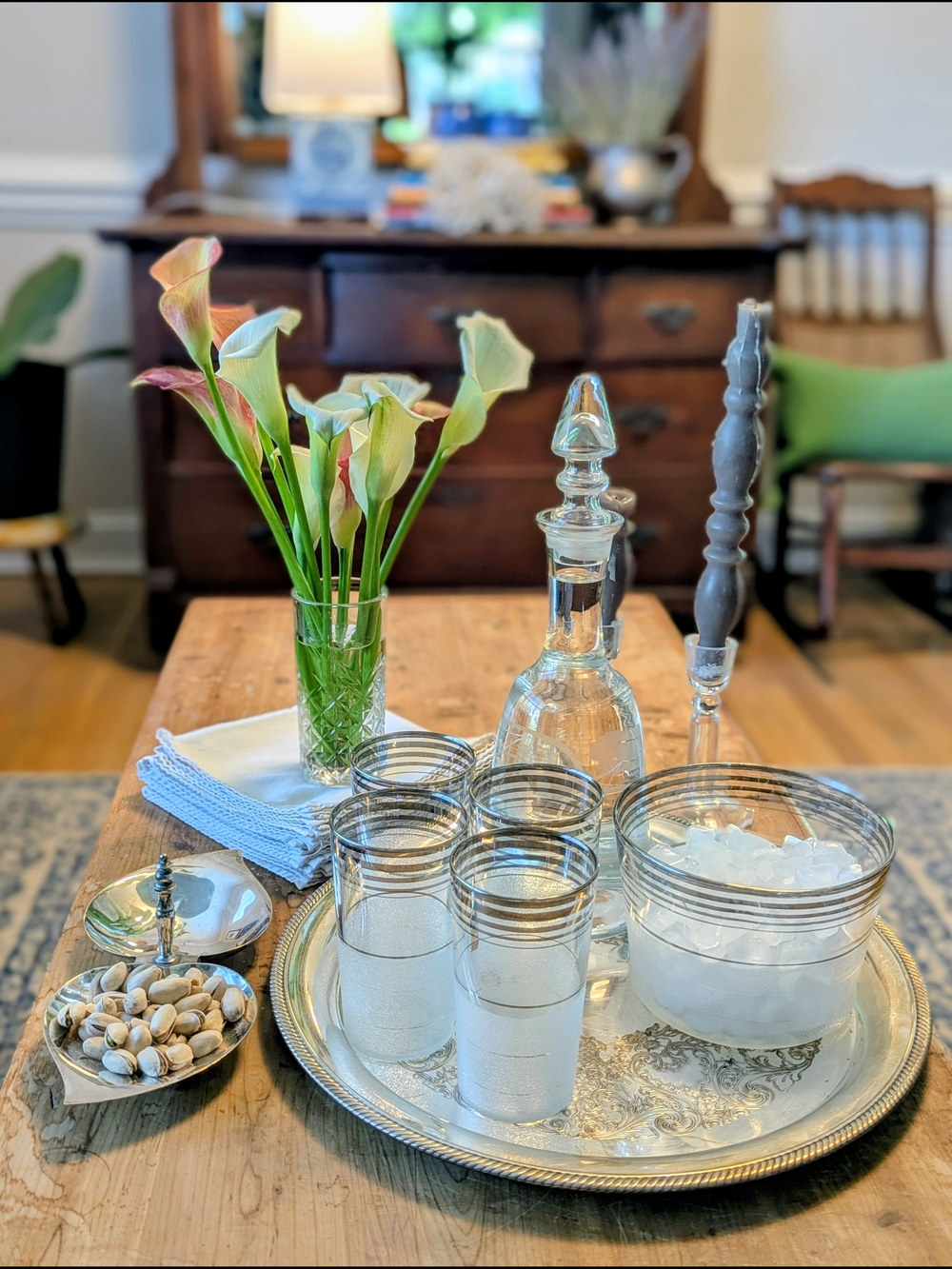 MCM Frosted & Silver Band 7 Piece Cocktail Set - 6 Tumblers & 1 Ice Bucket